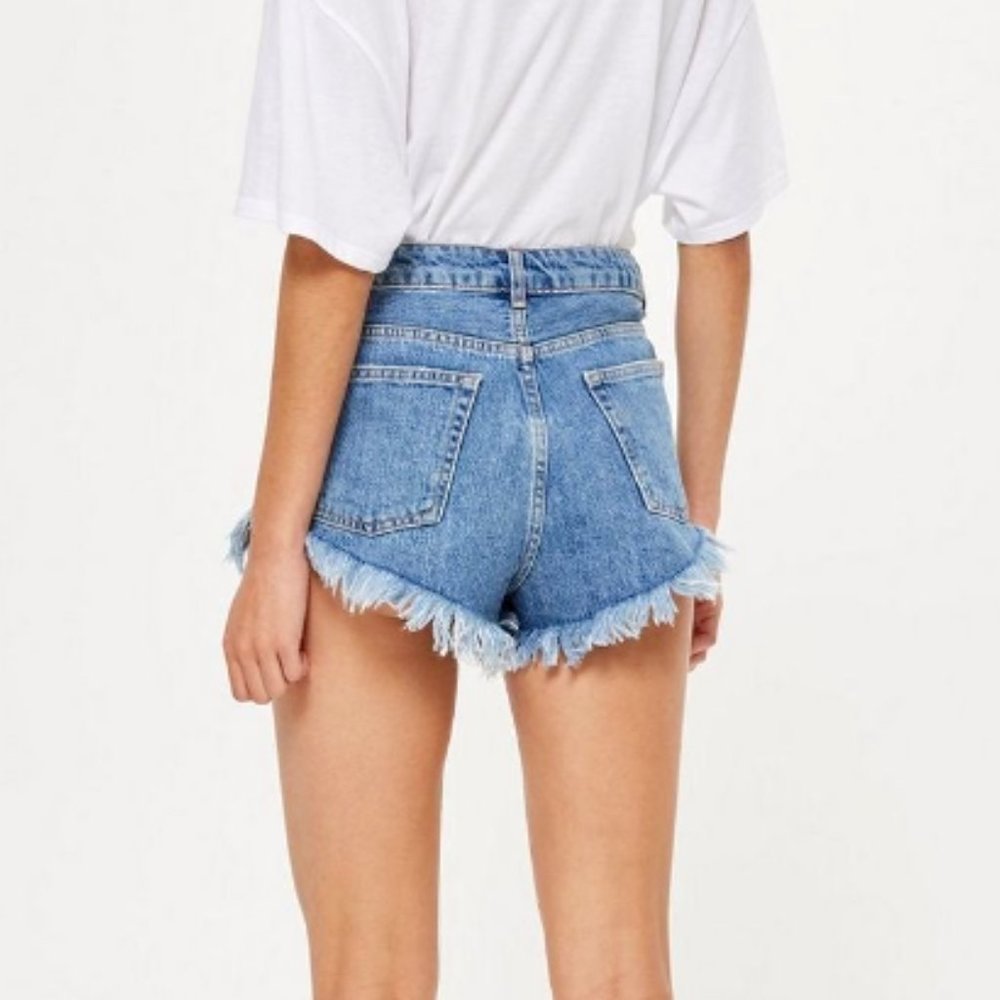 Topshop KIRI High Rise Jean Shorts Frayed Hem